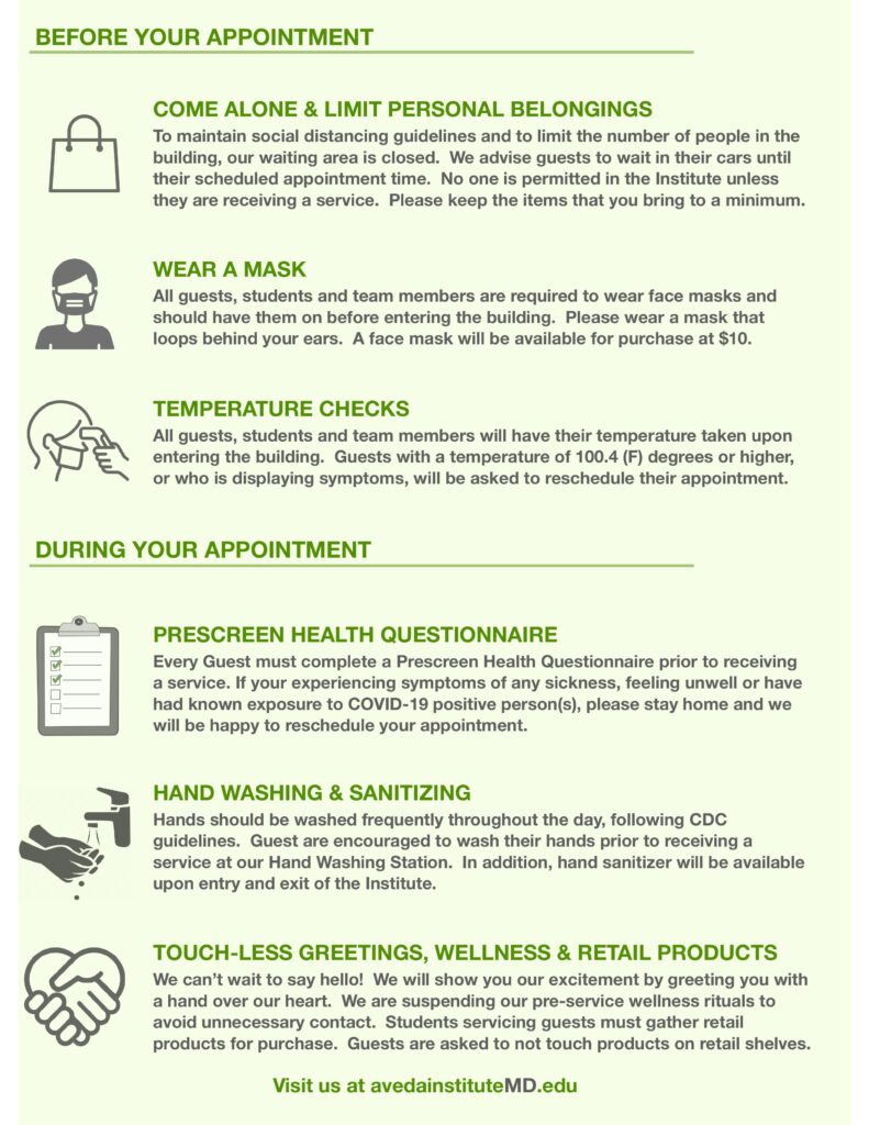 Aveda Institute Guest Safety Protocols